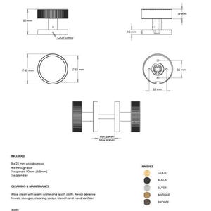 Puede incluir: Especificaciones t&eacute;cnicas para una manija de puerta lineal de embutir. Los diagramas muestran las dimensiones en mil&iacute;metros, incluido un mango de 50 mm de di&aacute;metro. Incluye tornillos, pernos, husillo y una llave Allen. Acabados disponibles: oro, negro, plata, antiguo y bronce.