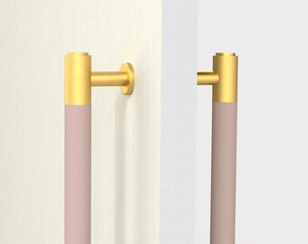 Gold Leather Solid Brass Black Double Sided Pull Handles. Fixing Kit included. Suitable for Glass doors. Suits all doors up to 30mm thick