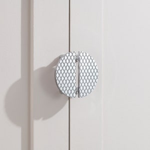 Pair of Solid Brass Chrome Half Moon Cabinet door Pulls with a diamond pattern design