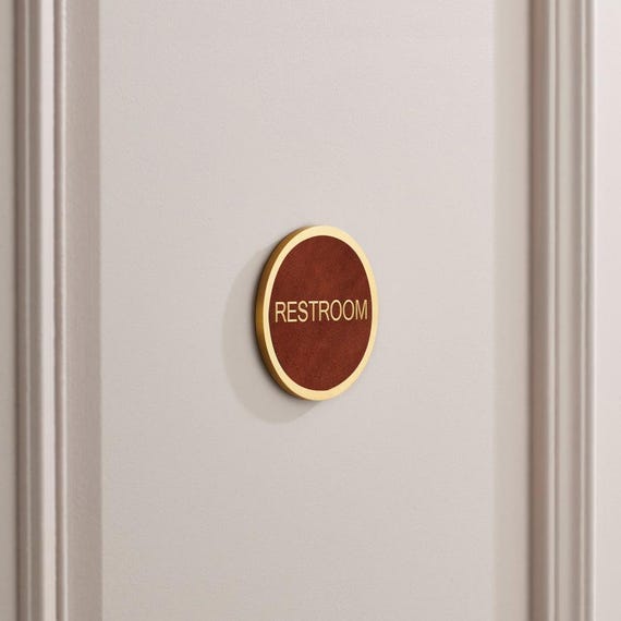 Personalised Brass & Leather Door Sign, Gold Lettering. Brass Door Plaque - Hidden fixings.