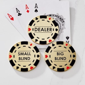 真鍮製ポーカーチップ | スモールブラインド | ビッグブラインド | ディーラーボタン | カジノチップ | ポーカーチップセット | プレミアムポーカー用品 | 金属製 3 個セット