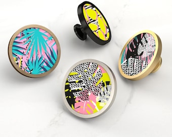 Tropical Patterned Cabinet Knob, Upcycled Furniture Decor