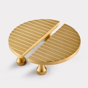 Pair of Solid Brass Gold Half Moon Door Cabinet Pull Handles
