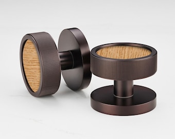 Paire de poignées de porte à mortaiser en bronze | Laiton rond avec insert en bois