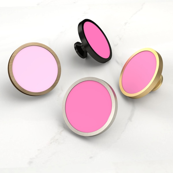 Pink Cabinet Door Knobs for chest of drawers, cupboard doors, wardrobe, kitchen, bedroom and nursery. Many shades and finishes available