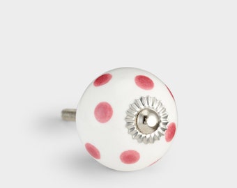 Small Cabinet Knob | Ceramic Door Pull | Pink Spots Decorative Porcelain Handle for Cupboard Doors and Drawers