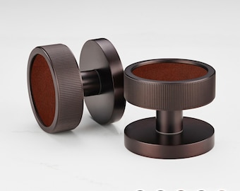 Pomelli per porte a mortasa in ottone con inserto in pelle / finitura bronzo