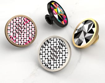 Geometric Cabinet Knobs, Colorful Patterned Drawer Handles, Upcycled Decor