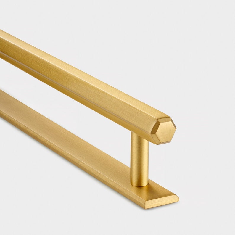 Solid Brass Gold Pull Handles With Backplate Brushed Etsy