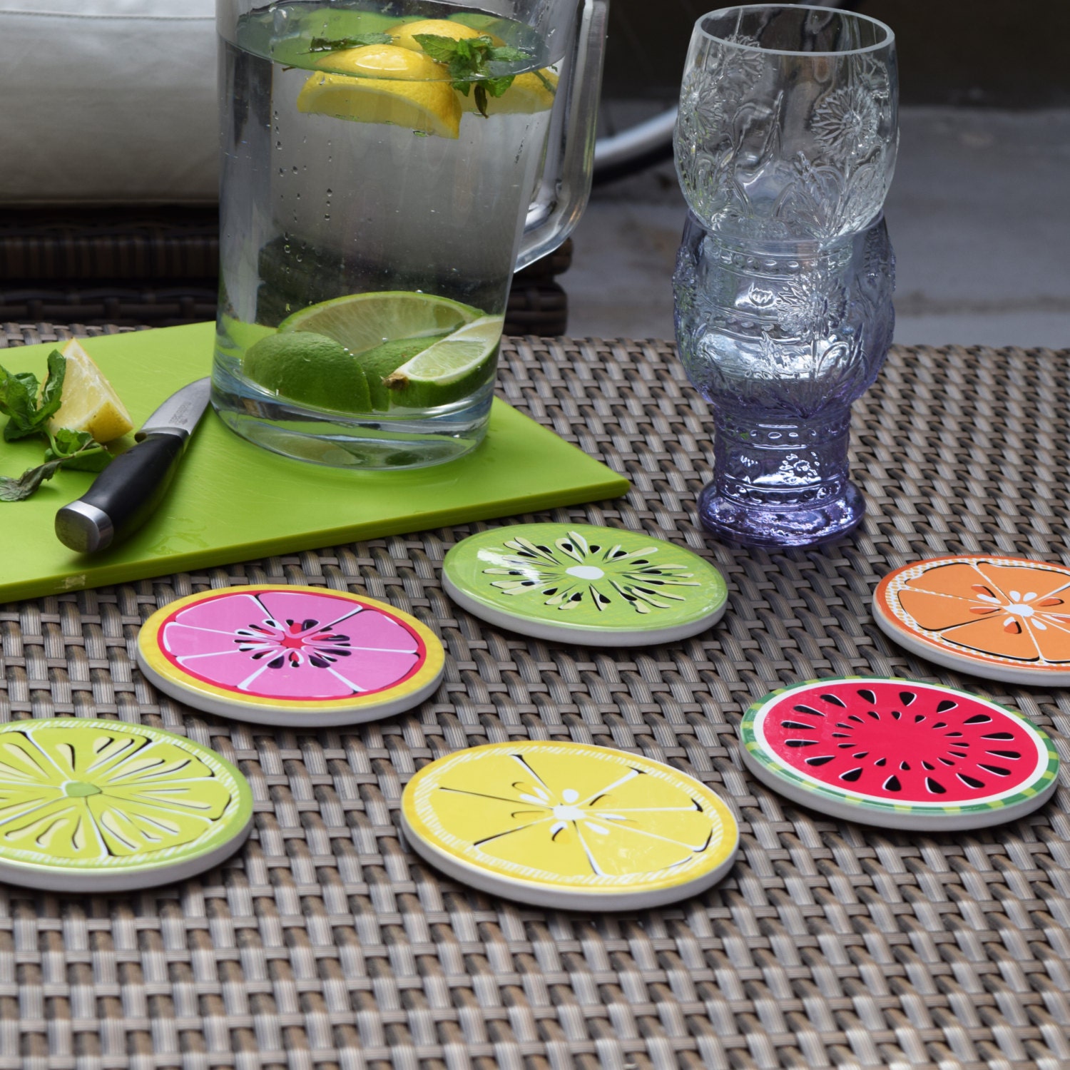 Citrus & Summer Fruit Slice Drinks Coasters