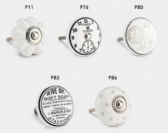 White Vintage shabby chic Hand painted Ceramic Door Knobs kitchen Cabinet Cupboard Drawer Pulls.