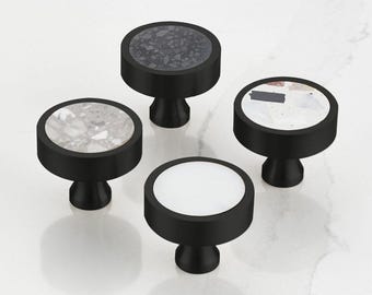 Solid Brass Black Drawer Knobs With Terrazzo Insert. Cabinet Knobs, Cupboard Door Knobs, Wardrobe knobs, Kitchen Door Knobs, Dresser Knobs.