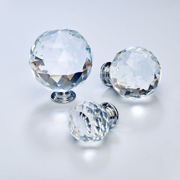 Clear Gold Silver Faceted Crystal Glass Cupboard Door Knobs