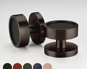 Bronze Einsteck-Türgriffe, federbelastet, interne Türknöpfe, massives Messing mit Ledereinsatz, als Paar verkauft, Türgriffe, Rim Lock Griffe