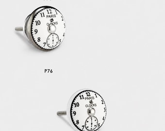 Vintage Clock Face Cabinet Knob, Ceramic Shabby Chic Door Pull