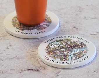 Ceramic Postcode Map Drinks Coasters Personalised Love Wording