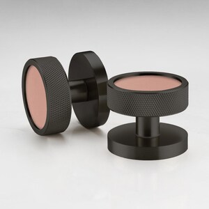 Boutons de porte à mortaiser en laiton noir, bordures en cuir moleté, poignées de porte intérieures image 11