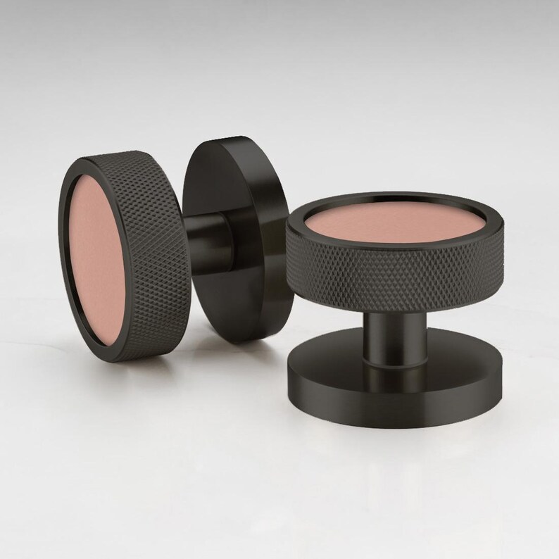 Boutons de porte à mortaiser en laiton noir, bordures en cuir moleté, poignées de porte intérieures image 11