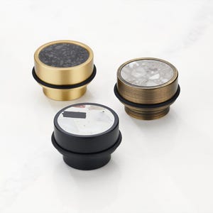 Floor Mounted Door Stop, solid brass with Terrazzo Insert, door stopper, heavy duty, protective rubber