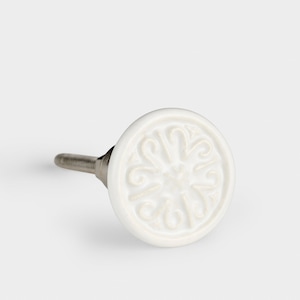 White Vintage cupboard knobs. Decorative Ceramic Stamp Design Cupboard Door Knob