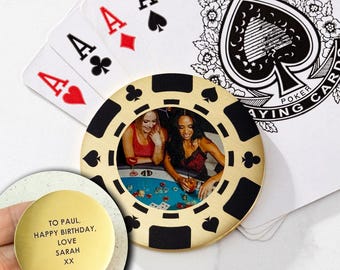 Personalised Poker Chip | Brass Photo Coin | Custom message on back | Gold Casino chip, birthday, wedding favour, poker gift, poker present
