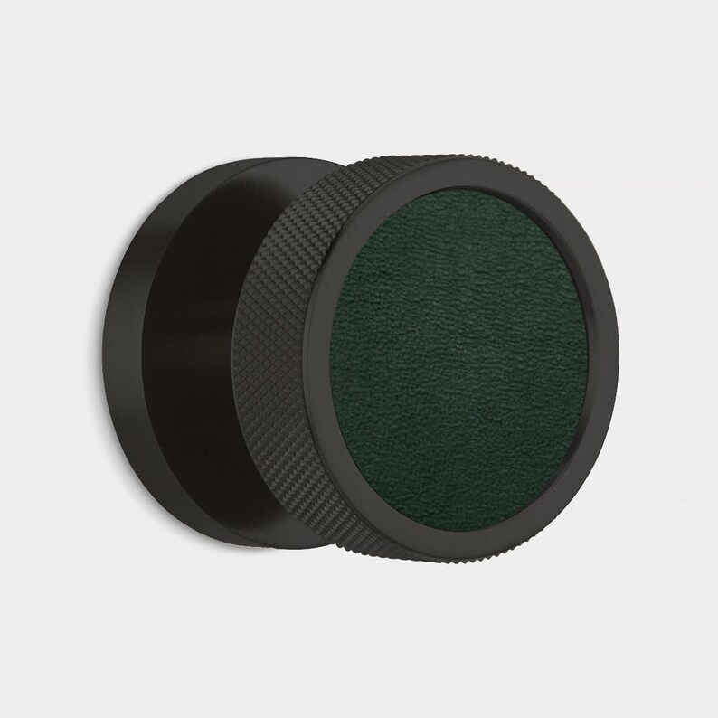 Boutons de porte à mortaiser en laiton noir, bordures en cuir moleté, poignées de porte intérieures Green