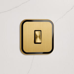 Gold Light Switch | Rocker switch | Black Gloss Insert in 1G 2G 3G 4G Trailing Edge. CE Tested and Certified