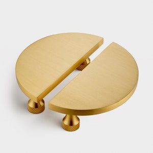 Brass Gold cabinet door pulls | Full Moon door pulls | Pair of handles | Art Deco | Round cupboard handles