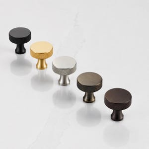 Solid Brass Knurled Cabinet Knob, Gold, Silver, Bronze Finishes