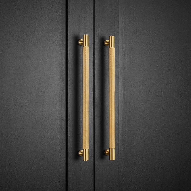 PREMIUM Solid Brass Gold, Gunmetal Grey and Silver Knurled Door And Drawer Bar Handles 