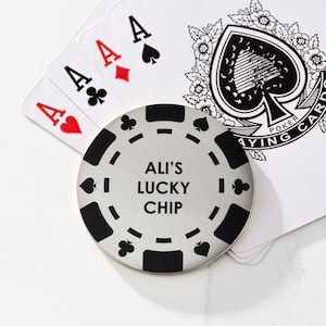 Lucky Poker-chip | Gepersonaliseerd | Messing | Geluksmunt | Aangepast bericht of initialen | Casinochip, verjaardag, vaderdagcadeau