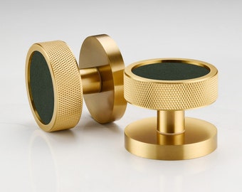 Knurled Brass Door Knob with Leather Insert | Interior Door Hardware