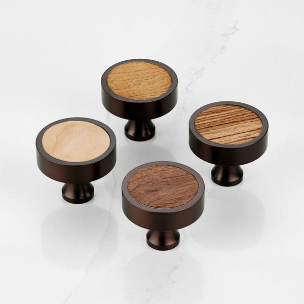 Brass Cabinet Knob with Wooden Insert, Handmade Door Knob