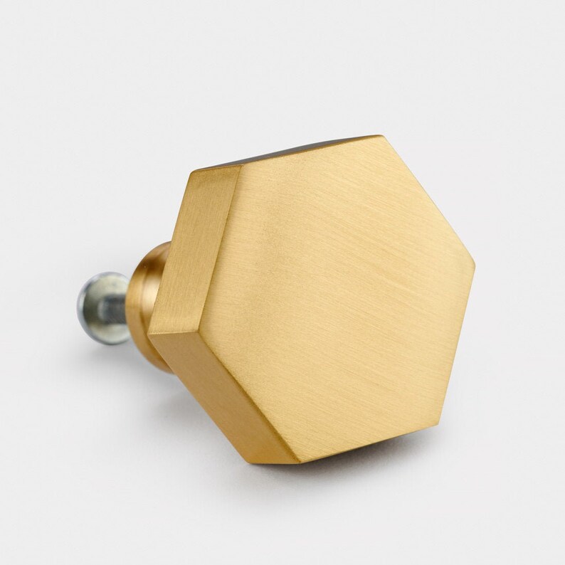 Brass Drawer Knobs Brushed Gold Hexagonal Door Etsy UK