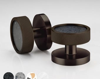 Pomelli per porte zigrinati in bronzo a mortasa, a molla, pomelli per porte interne, in ottone massiccio con inserto in terrazzo, venduti in coppia, maniglie per porte, serratura a scatto