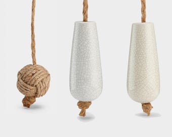 Tiradores de luz decorativos para baño | Cuerda, Cerámica y Aluminio | Todo suministrado con cuerda larga de yute y conector.