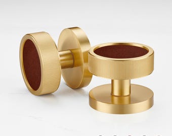 Pomelli per porte a mortasa in ottone con inserto in pelle / bordo lineare