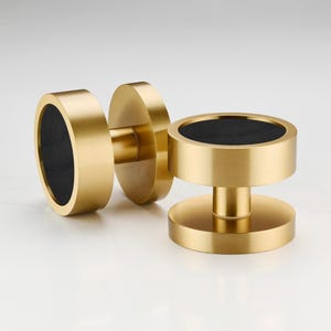 1 Paar Möbelgriffe aus Messing mit Ledereinlage (1 Paar)