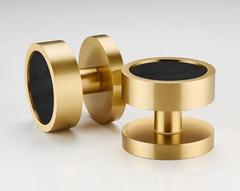 Mosiężne gałki do drzwi wpuszczanych z intarsją skórzaną, okucia do drzwi wewnętrznych (para)