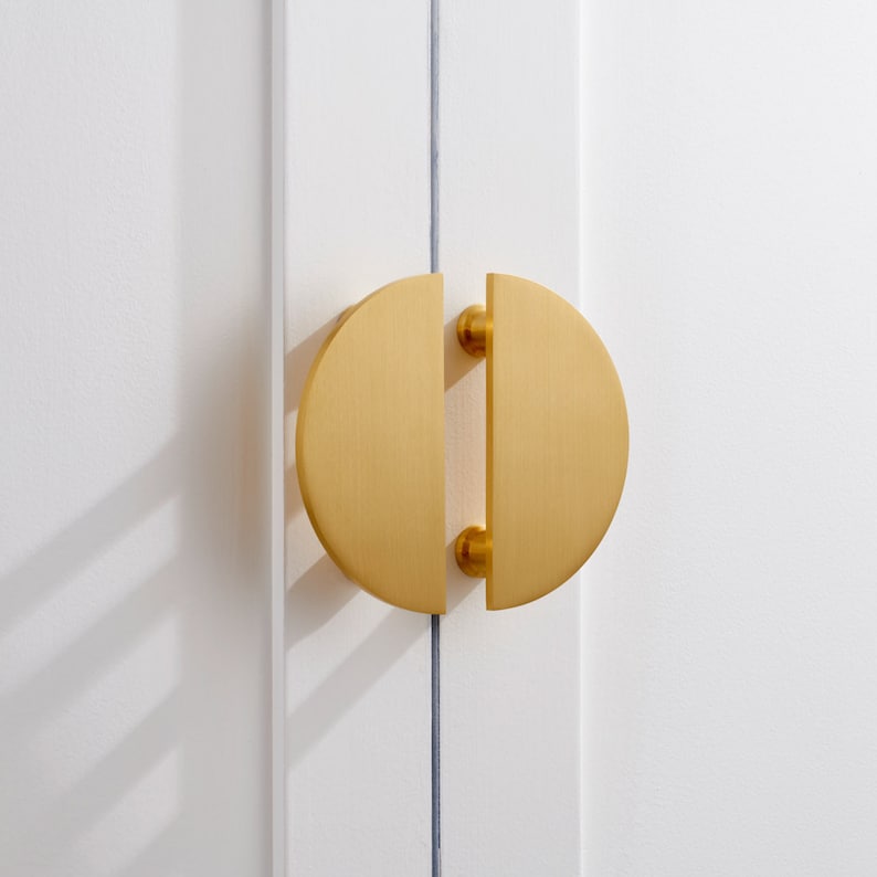 Half Moon Round Gold Door Handles Solid Brass Cabinet Wardrobe Pulls Sold as a Pair. Protective lacquer to prevent tarnishing. image 3