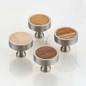 Solid Brass Silver Door Knobs With Wooden Insert | Oak, Maple, Zebrano and Walnut | Work great on cabinet doors, cupboards and kitchen units