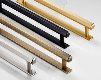 Brass Bar Handles with backplate | Gold, Antique, Black, Silver | Premium Pull Handles cabinet doors, cupboards and kitchen units Hexagonal