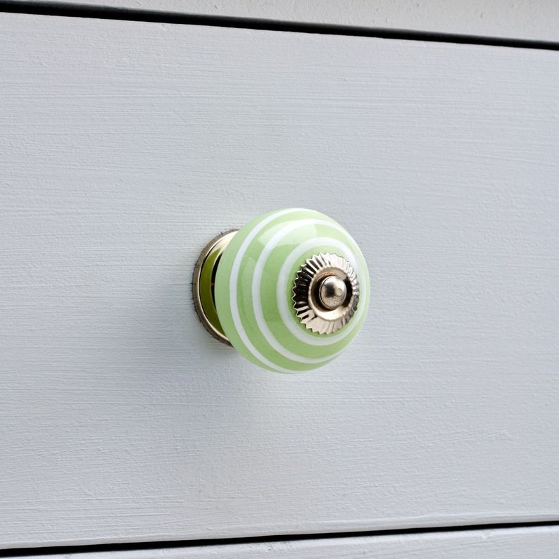Green Cupboard Knobs Painted Decorative Pulls Spotted Striped Etsy UK
