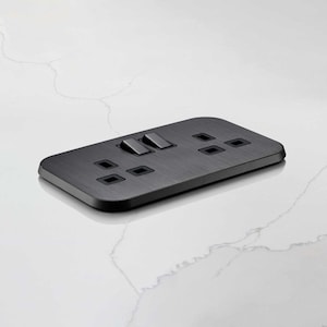 Double Plug Socket (13A) Black Screwless 1 Gang 2 Gang 250v 50hz. UK CE Approved. Modern Black Plug Socket.