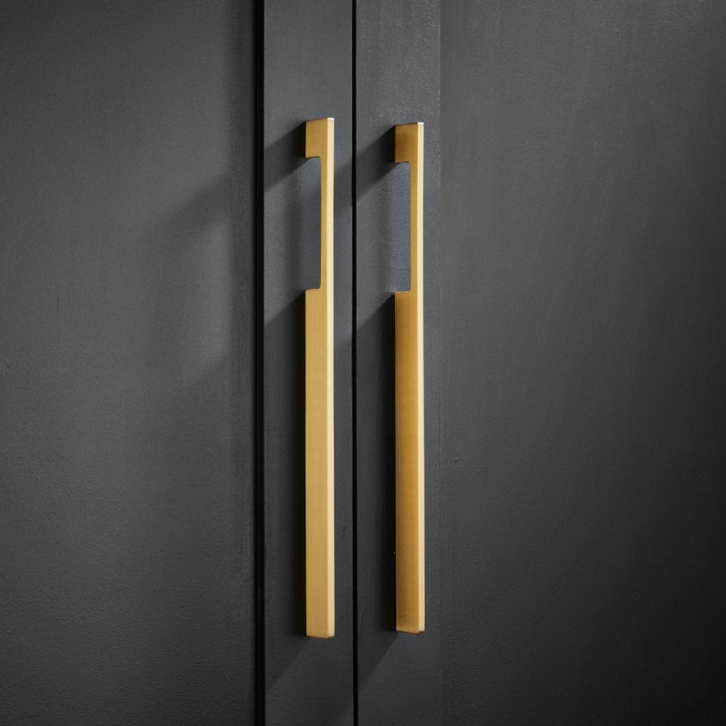 Solid Brass Modern Slimline Gold Door And Drawer Pull Bar Handles 