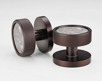 Bronze Mortice Door Knobs with Terrazzo Insert | Linear Edging