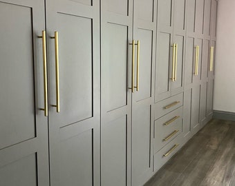 PREMIUM Solid Brass Cabinet Handles | Brushed Gold Hexagonal T Bar Pull Handles Knobs | Brass Bar Pulls | Modern Gold Drawer Pulls