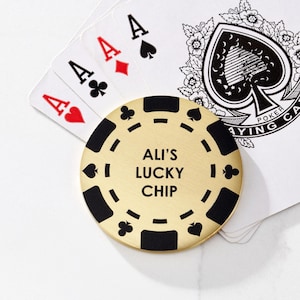 Jeton de poker porte-bonheur personnalisé en laiton doré | Pièce porte-bonheur | Message personnalisé ou initiales | Jeton de casino, cadeau d'anniversaire, de mariage, de fête des pères