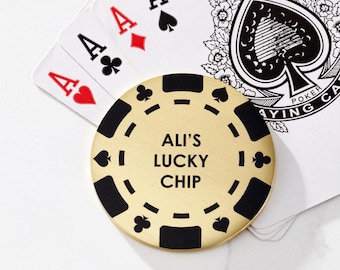 Personalised Brass Gold Lucky Poker Chip | Good Luck Coin | Custom message or initials | Casino chip, birthday, wedding, fathers day gifted