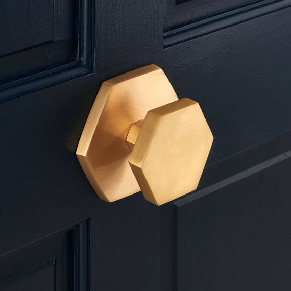 Luxury Modern Solid Brass Gold Hexagonal Centre Door Knob Etsy